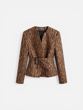 Liz Claiborne Tiger Print Belted Blazer Jacket Designer Statement Top